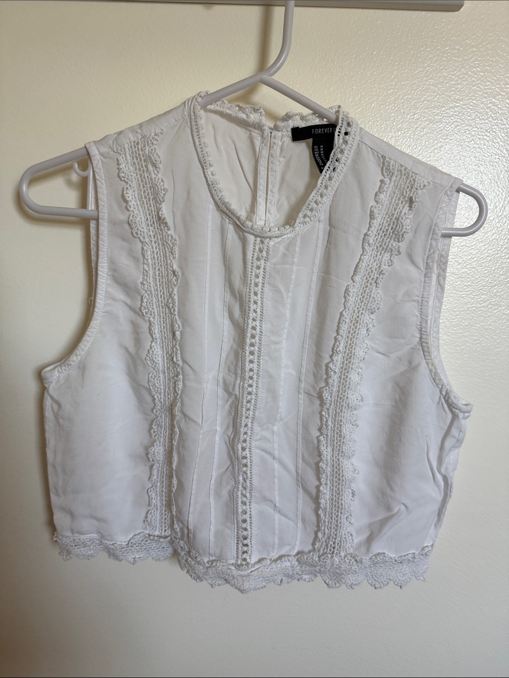 Forever 21 White Lace-Trim Cropped Tank Top